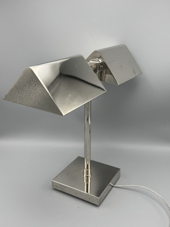 Image 1 of Vintage Ralph Lauren Silber Chrom Banker's Tabelle Dual Lampe