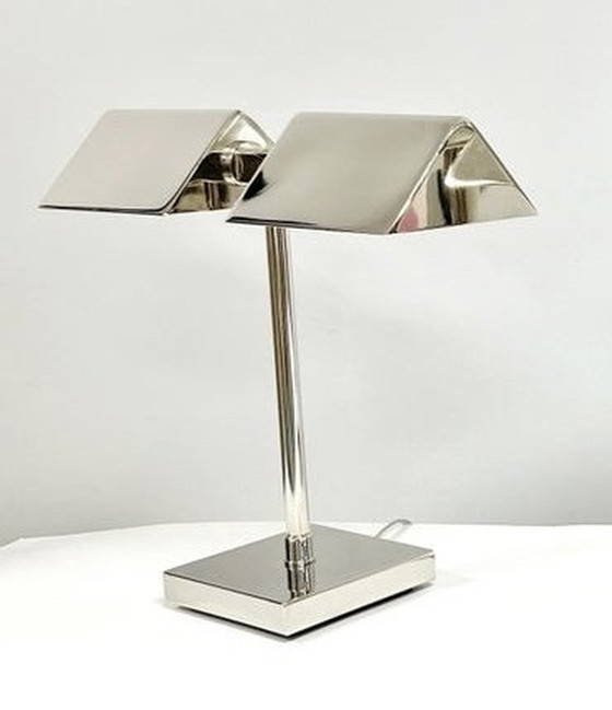 Image 1 of Vintage Ralph Lauren Silber Chrom Banker's Tabelle Dual Lampe