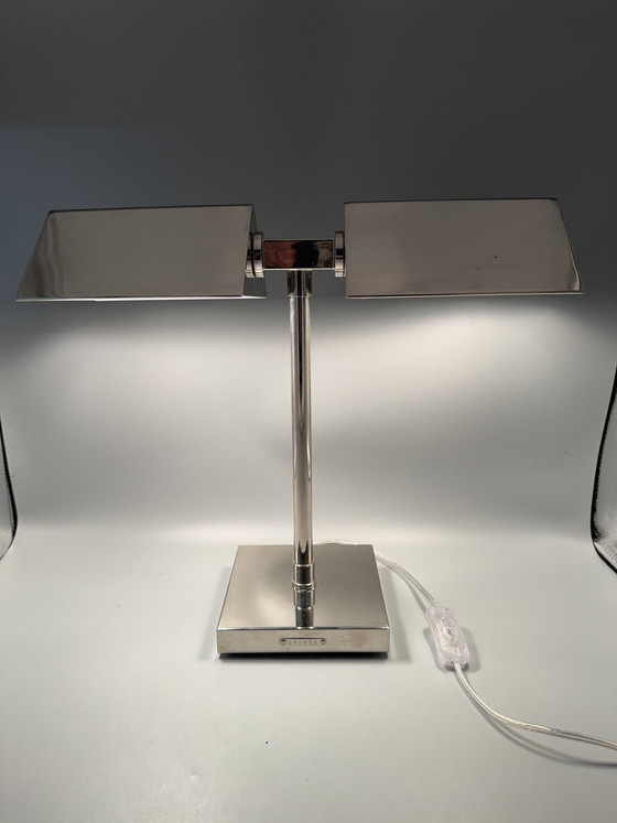 Image 1 of Vintage Ralph Lauren Silber Chrom Banker's Tabelle Dual Lampe