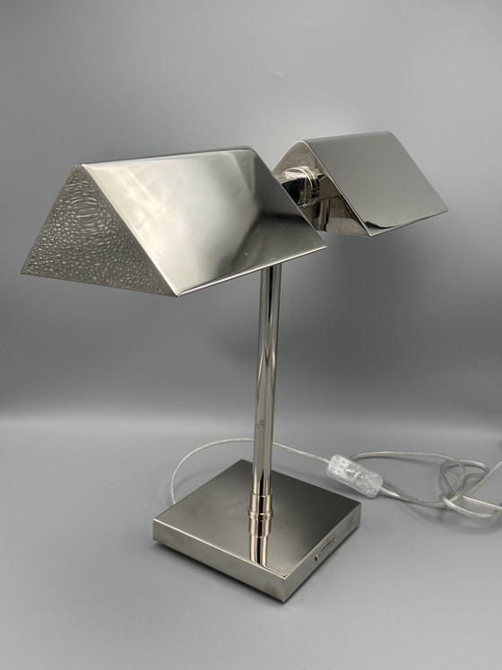 Image 1 of Vintage Ralph Lauren Silber Chrom Banker's Tabelle Dual Lampe