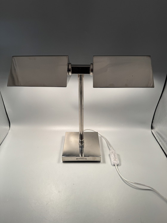 Image 1 of Vintage Ralph Lauren Silber Chrom Banker's Tabelle Dual Lampe