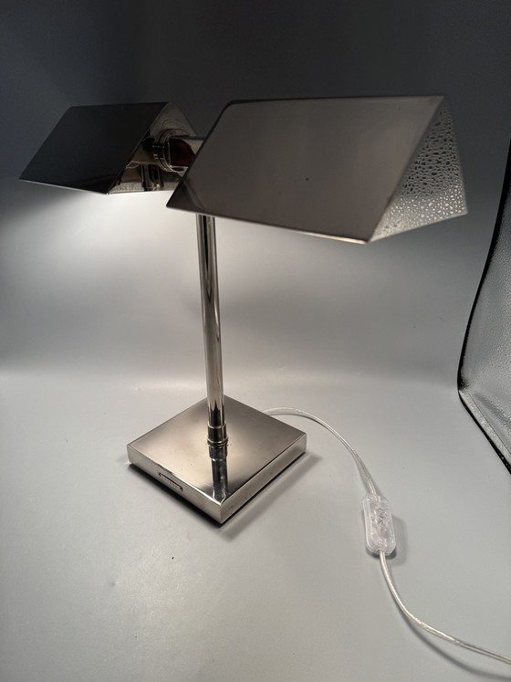 Image 1 of Vintage Ralph Lauren Silber Chrom Banker's Tabelle Dual Lampe