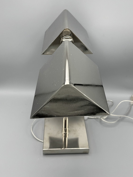 Image 1 of Vintage Ralph Lauren Silber Chrom Banker's Tabelle Dual Lampe