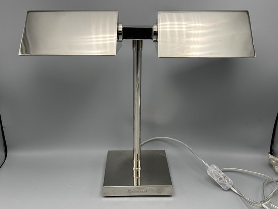 Image 1 of Vintage Ralph Lauren Silber Chrom Banker's Tabelle Dual Lampe