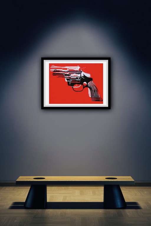 Andy Warhol: "Guns, C.1981-82 Weiß und Schwarz auf Rot".