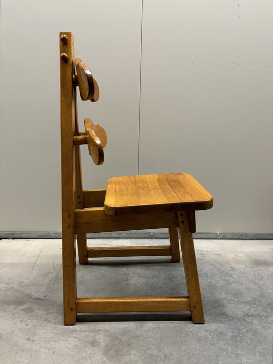 Image 1 of Brutalistische Massief Eiken Stoelen