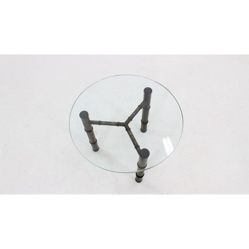 Vintage Couchtisch aus Metall, Bambusimitat, Italien 1970