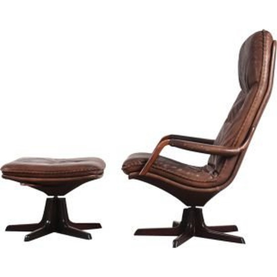 Image 1 of Verstellbarer Vintage-Ledersessel mit Ottomane von Berg Furniture, 1970