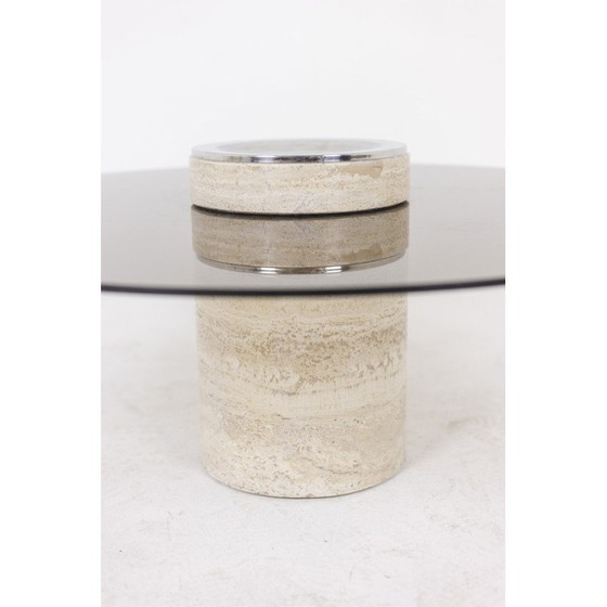 Image 1 of Vintage Couchtisch aus Travertin und Rauchglas, 1970
