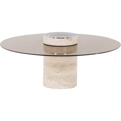 Vintage Couchtisch aus Travertin und Rauchglas, 1970