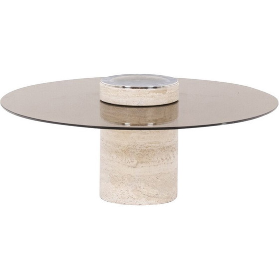 Image 1 of Vintage Couchtisch aus Travertin und Rauchglas, 1970