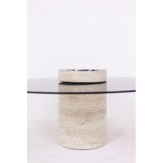 Image 1 of Vintage Couchtisch aus Travertin und Rauchglas, 1970