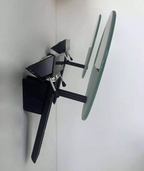 Image 1 of 2X Vintage Wandleuchte, Schwarzes Metall Und Sandgestrahltes Glas, Italien 1980