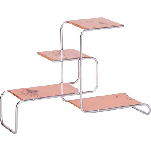 Vintage-Regal aus verchromtem Stahl und lackiertem Holz, Tschechoslowakei 1930