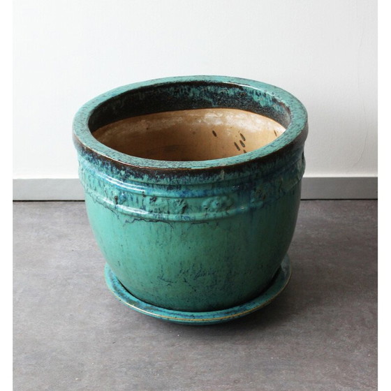 Image 1 of Pflanzgefäß aus glasierter Terrakotta, Vintage
