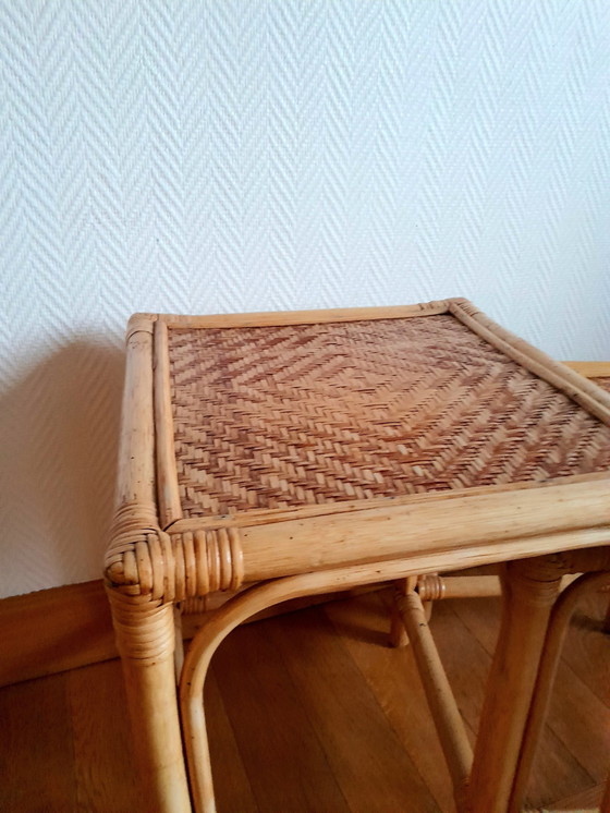 Image 1 of 2X Gigogne Tisch Aus Rattan Vintage Um 1970