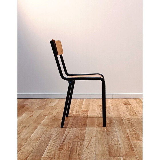 Image 1 of Klassischer Schulstuhl aus schwarz gebeiztem Metall und Holz