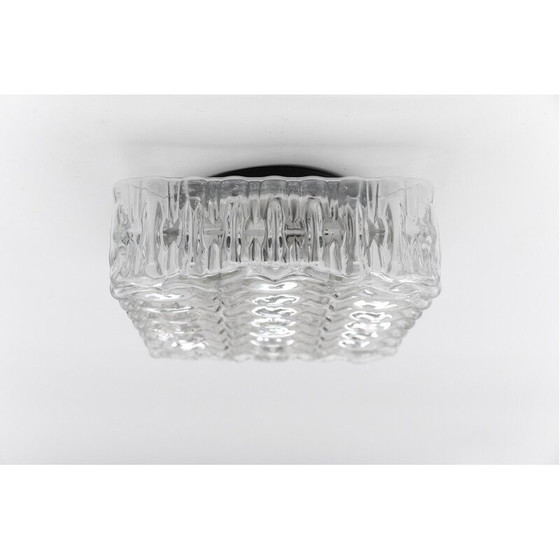 Image 1 of Viereckige Deckenlampe aus Eisglas und Metall, 1960