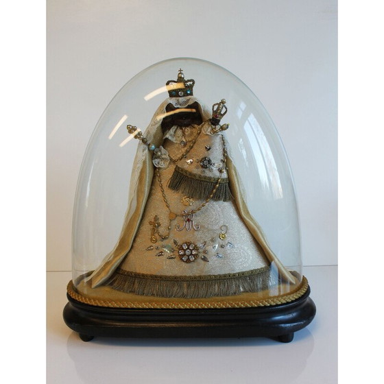 Image 1 of Vintage schwarze Jungfrau in Wachs hält Baby Jesus