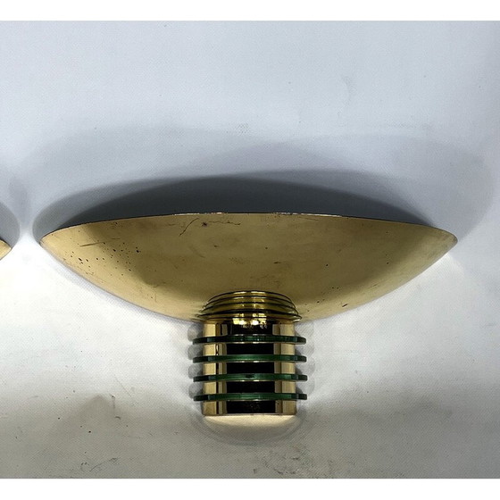 Image 1 of Paar vergoldete Metall- und Glas-Wandlampen Art deco für Sce, Frankreich 1970er Jahre