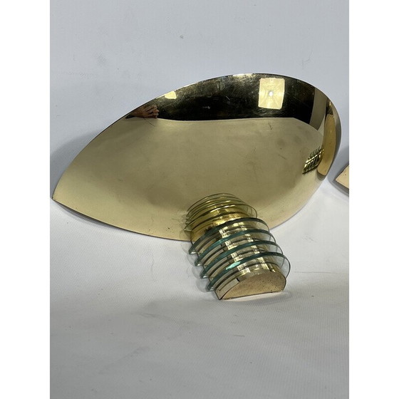 Image 1 of Paar vergoldete Metall- und Glas-Wandlampen Art deco für Sce, Frankreich 1970er Jahre