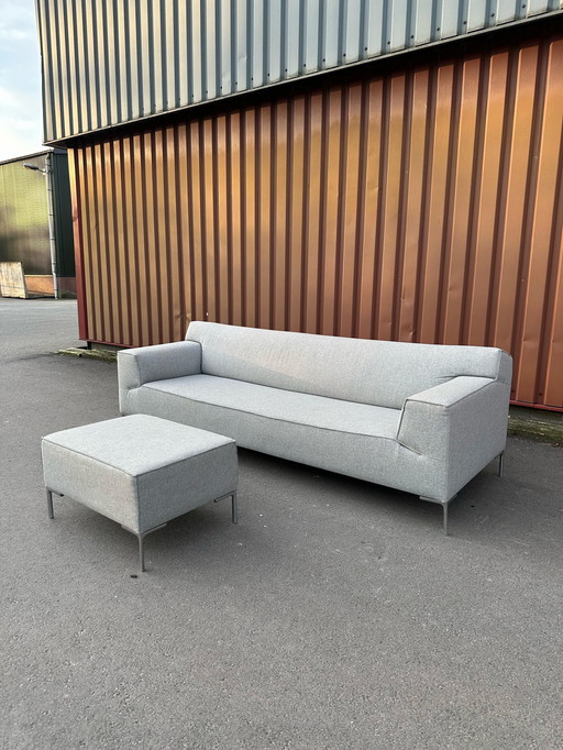 Design On Stock 4-Sitzer Sofa + Hocker - Pflugwolle Grau