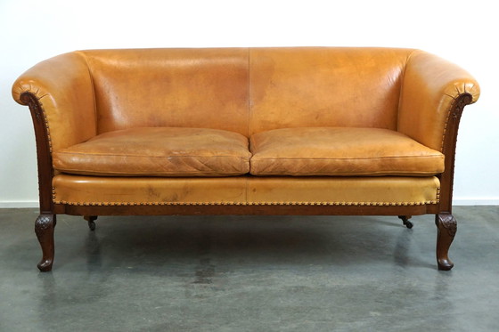 Image 1 of Set aus 2 Clubsesseln und einem Sofa, cognacfarbenes Leder und Rollen