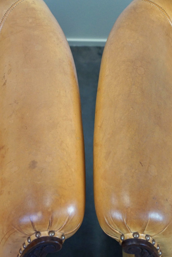 Image 1 of Set aus 2 Clubsesseln und einem Sofa, cognacfarbenes Leder und Rollen