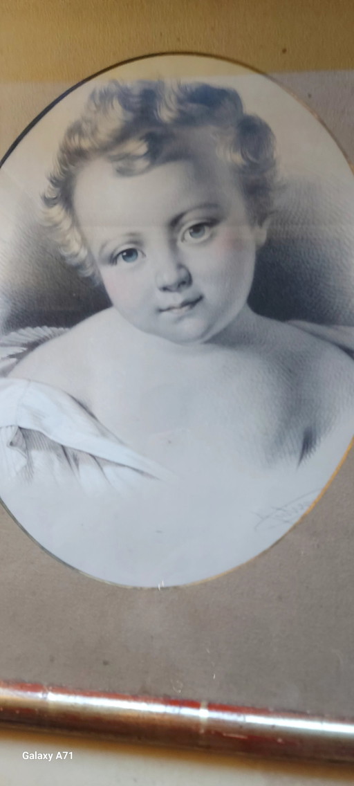 Lithografie Kinderporträt Von Bernard R. Julien