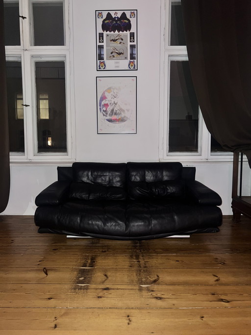 Rolf Benz 6500 Designer Couch Leather Black Vintage Perfect Condition 2 Seater