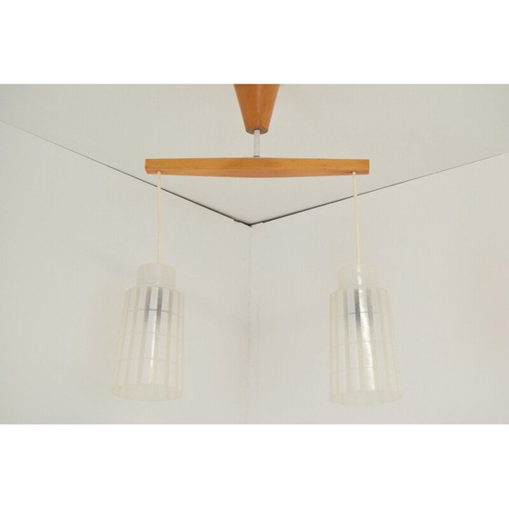 Image 1 of Vintage-Kronleuchter aus Glas und Holz von Drevo Humpolec, Tschechoslowakei 1970