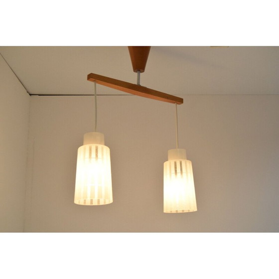 Image 1 of Vintage-Kronleuchter aus Glas und Holz von Drevo Humpolec, Tschechoslowakei 1970