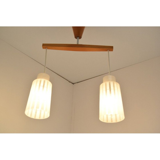 Image 1 of Vintage-Kronleuchter aus Glas und Holz von Drevo Humpolec, Tschechoslowakei 1970