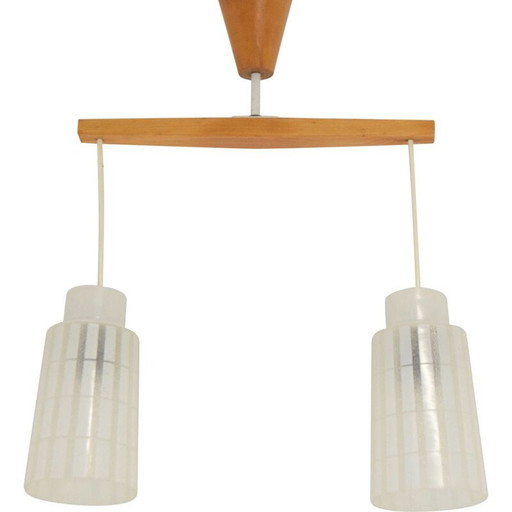 Vintage-Kronleuchter aus Glas und Holz von Drevo Humpolec, Tschechoslowakei 1970