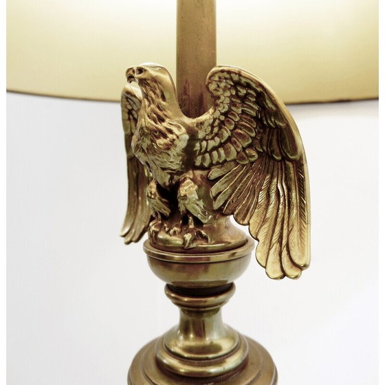 Image 1 of Paar amerikanische Eagle-Tischlampen aus der Mitte des Jahrhunderts aus Keramik und Messing