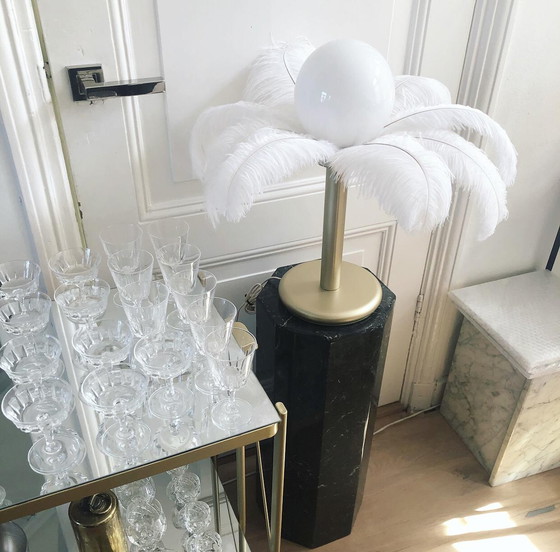 Image 1 of Tischlampe goldene Straußenfedern