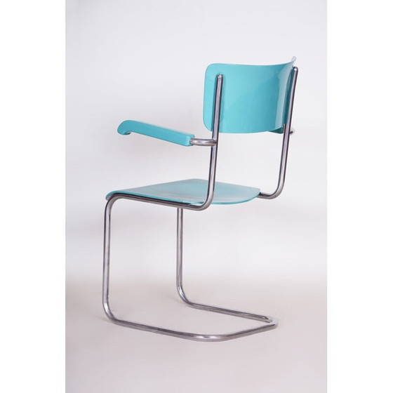 Image 1 of Blauer Bauhaus-Sessel aus Chrom und Sperrholz von Vichr a Spol, 1930er Jahre