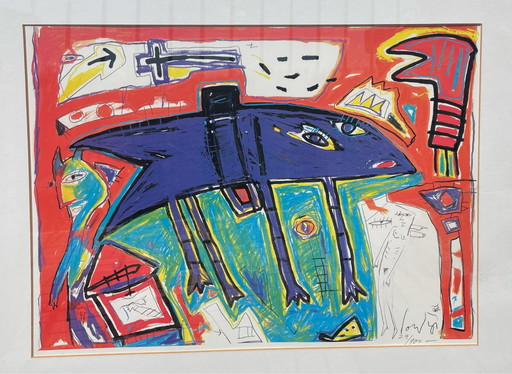 Lithographie im Cobra-Gruppenstil – lithos zeefdrukken, Paper, Abstract (photo 2 of 6)
