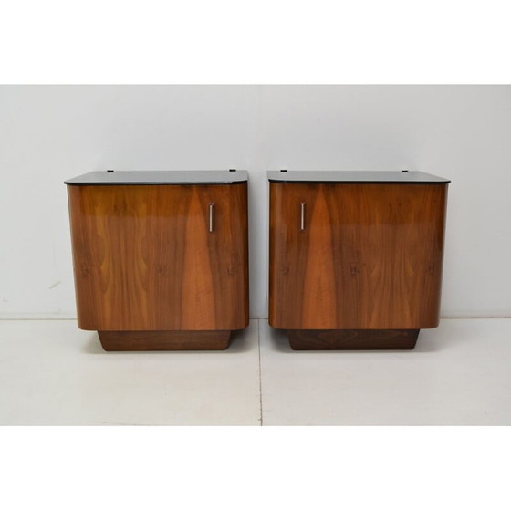 Image 1 of Zwei Nachttische aus Holz und Glas von Jindrich Halabala, Tschechisch 1950