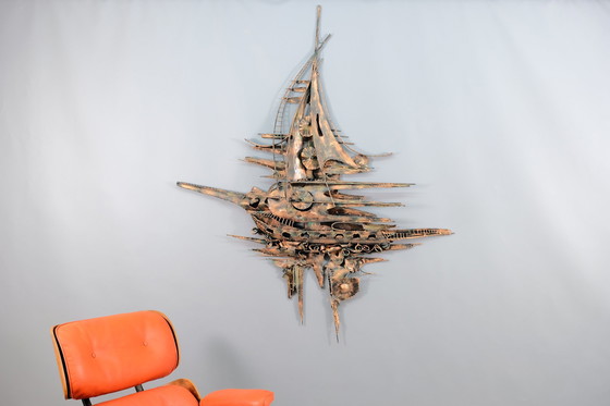 Image 1 of Monumentale Metall Wandskulptur im Brutalistischen Stil von M. Di Giovanni 