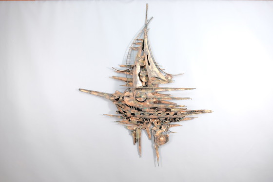 Image 1 of Monumentale Metall Wandskulptur im Brutalistischen Stil von M. Di Giovanni 
