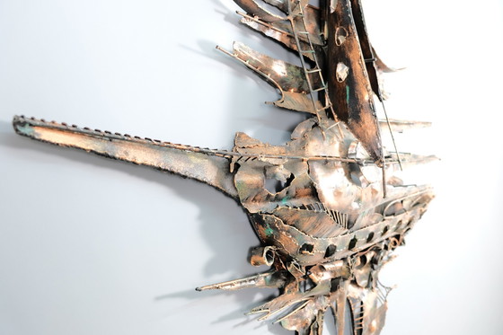 Image 1 of Monumentale Metall Wandskulptur im Brutalistischen Stil von M. Di Giovanni 