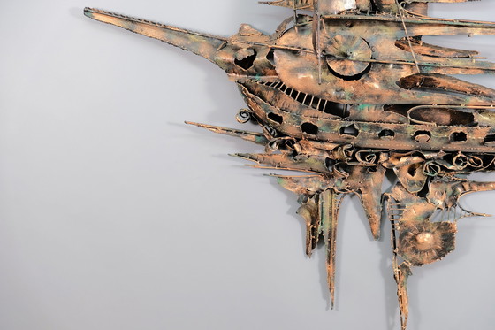 Image 1 of Monumentale Metall Wandskulptur im Brutalistischen Stil von M. Di Giovanni 