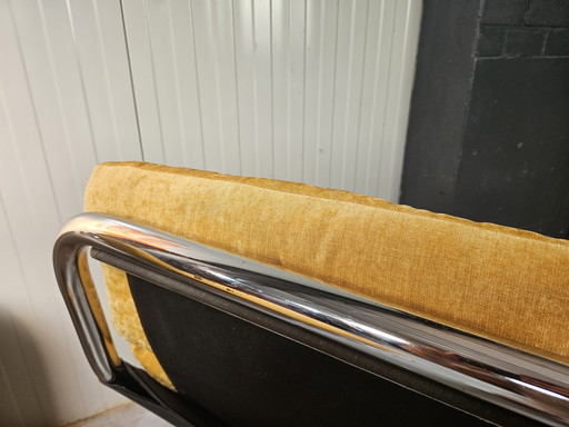 2x Rohrgestell-Sessel, ockergelb, neu gepolstert