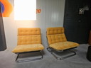 2x Rohrgestell-Sessel, ockergelb, neu gepolstert