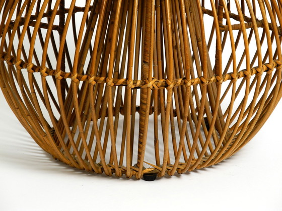Image 1 of Schöne außergewöhnliche Original 60S Italienisch Bambus Rattan Hocker mit seiner ursprünglichen Sitzkissen