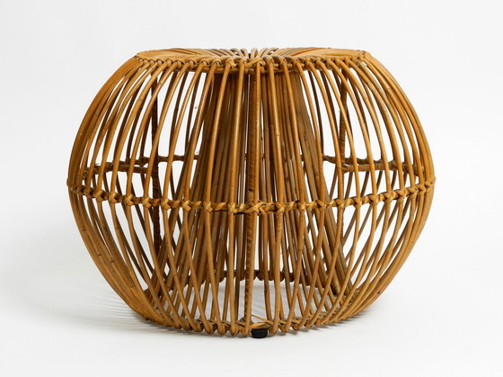 Image 1 of Schöne außergewöhnliche Original 60S Italienisch Bambus Rattan Hocker mit seiner ursprünglichen Sitzkissen