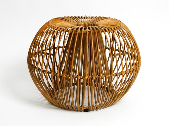 Image 1 of Schöne außergewöhnliche Original 60S Italienisch Bambus Rattan Hocker mit seiner ursprünglichen Sitzkissen