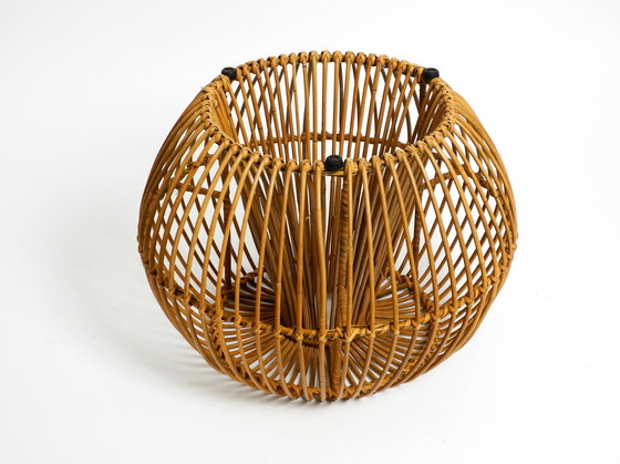 Image 1 of Schöne außergewöhnliche Original 60S Italienisch Bambus Rattan Hocker mit seiner ursprünglichen Sitzkissen