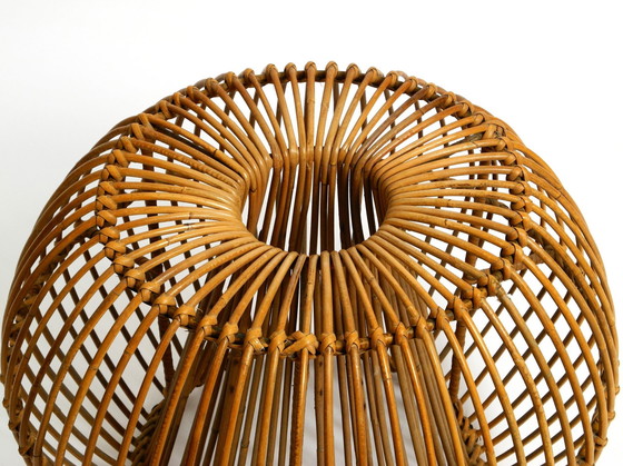 Image 1 of Schöne außergewöhnliche Original 60S Italienisch Bambus Rattan Hocker mit seiner ursprünglichen Sitzkissen